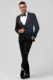 3 Pieces Black Embroidery Mne's Prom Suits