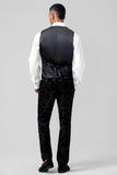 3 Pieces Black Embroidery Mne's Prom Suits