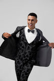 3 Pieces Black Embroidery Mne's Prom Suits