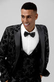 3 Pieces Black Embroidery Mne's Prom Suits