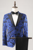 Royal Blue Jacquard Peak Lapel 2 Piece Men's Prom Suits