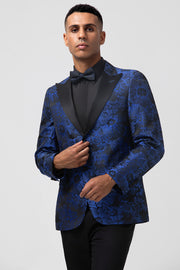 2 Piece Royal Blue Shawl Lapel Men's Prom Suit with Pattern