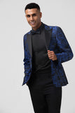 2 Piece Royal Blue Shawl Lapel Men's Prom Suit with Pattern