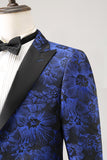 Royal Blue Jacquard Peak Lapel 2 Piece Men's Prom Suits