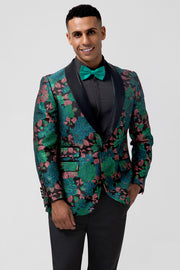 Green One Button Men's Prom Blazer with Pattern