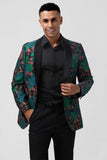 Green One Button Men's Prom Blazer with Pattern