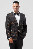 Dark Brown Notched Lapel Jacquard Single Breasted Men's Blazer