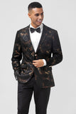 Dark Brown Notched Lapel Jacquard Single Breasted Men's Blazer