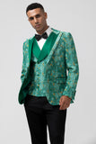 3 Pieces Green Shawl Lapel Men's Prom Suits with Pattern