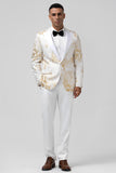 2 Pieces White Royal Men's Prom Suits with Pattern