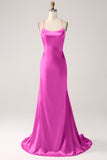 Eucalyptus Mermaid Satin Prom Dress with Criss Cross Back