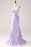 Eucalyptus Mermaid Satin Prom Dress with Criss Cross Back