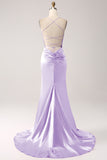 Eucalyptus Mermaid Satin Prom Dress with Criss Cross Back