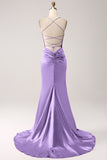 Eucalyptus Mermaid Satin Prom Dress with Criss Cross Back