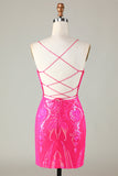 Trend Hot Pink Lace Up Tight Glitter Prom Dress