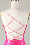 Trend Hot Pink Lace Up Tight Glitter Prom Dress