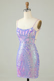 Sparkly Purple Sequin Backless Tight Short Prom Dress