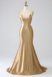 Mermaid Lace-Up Back Golden Long Prom Dress