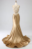 Mermaid Lace-Up Back Golden Long Prom Dress