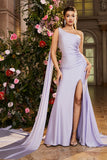 Mermaid Lilac One Shoulder Long Prom Dress with Slit