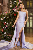 Mermaid Lilac One Shoulder Long Prom Dress with Slit