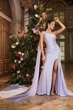 Mermaid Lilac One Shoulder Long Prom Dress with Slit