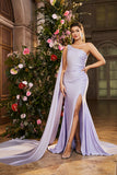 Mermaid Lilac One Shoulder Long Prom Dress with Slit