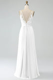 A-Line Pleated Spaghetti Straps Chiffon Bridesmaid Dress With Slit