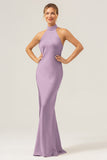 Elegant Dusty Sage Halter Sleeveless Mermaid Bridesmaid Dress