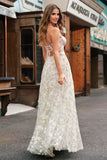 A-Line Light Green Corset Prom Dress with Embroidery