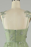 Green Corset Long Tulle Prom Dress with 3D Butterflies