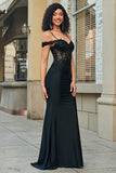 Black Mermaid Off the Shoulder Long Prom Dress With Appliques