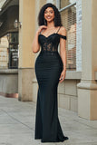 Black Mermaid Off the Shoulder Long Prom Dress With Appliques