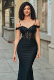 Black Mermaid Off the Shoulder Long Prom Dress With Appliques