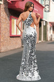 Silver Mirror One Shoulder Mermaid Cut Out Prom Dress