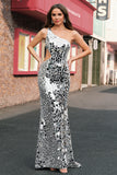 Silver Mirror One Shoulder Mermaid Cut Out Prom Dress