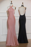 Elegant Black Mermaid Halter Satin Bridesmaid Dress