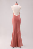 Mermaid Brown Halter Bridesmaid Dress