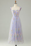 Princess A Line Sweetheart Light Purple Long Prom Dress with Embroidery