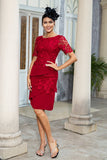 Dark Red Two Piece Mother of the Bride Dress with Lace