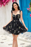 Cute A Line Off the Shoulder Black Corset Prom Dress with Embroidery