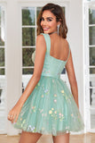 Cute A Line Sweetheart Grey Blue Short Prom Dress with Embroidery