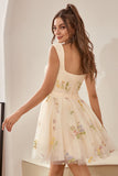 Cute A Line Sweetheart Grey Blue Short Prom Dress with Embroidery