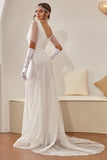 White V Neck Lace Wedding Dress