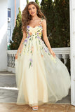 A Line Spaghetti Straps Purple Long Prom Dress with 3D Flowers