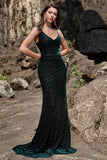 V-Neck Mermaid V Neck Green Velvet Long Formal Dress