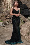 V-Neck Mermaid V Neck Green Velvet Long Formal Dress