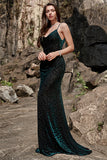 V-Neck Mermaid V Neck Green Velvet Long Formal Dress