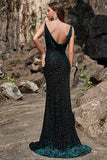 V-Neck Mermaid V Neck Green Velvet Long Formal Dress