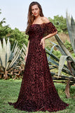 Burgundy Flower Off The Shoulder Wedding Party Dress